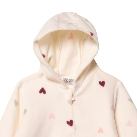 HelloBaby Kız Bebek Polar Tulum Kalp Baskılı Fermuarlı Kapüşonlu Long Sleeve Lastikli
