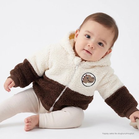 HelloBaby Erkek Bebek Welsoft Mont Hayvan Baskılı Fermuarlı Kapüşonlu Long Sleeve