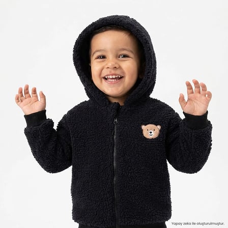 HelloBaby Erkek Bebek Welsoft Mont Hayvan Baskılı Fermuarlı Kapüşonlu Long Sleeve