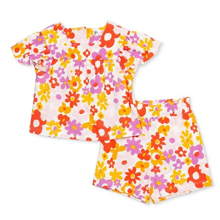 HelloBaby Kız Bebek Bluz-Şort Çiçek Baskılı Bisiklet Yaka Short Sleeve Reçme