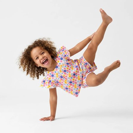 HelloBaby Kız Bebek Bluz-Şort Çiçek Baskılı Bisiklet Yaka Short Sleeve Reçme