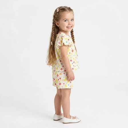 HelloBaby Kız Bebek Bluz-Şort Çiçek Baskılı Bisiklet Yaka Short Sleeve Reçme
