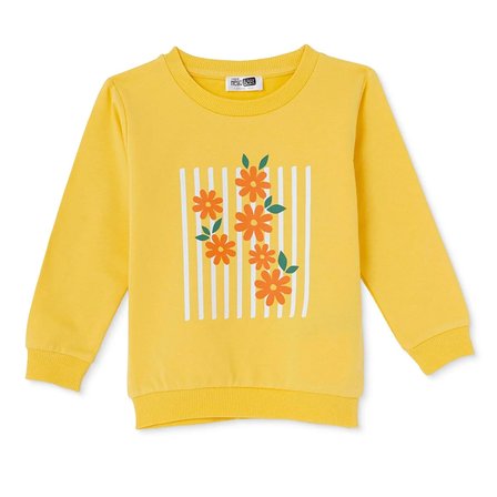 HelloBaby Kız Bebek Sweatshirt Çiçek Baskılı Bisiklet Yaka Long Sleeve