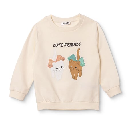 HelloBaby Kız Bebek Sweatshirt Hayvan Baskılı Bisiklet Yaka Long Sleeve