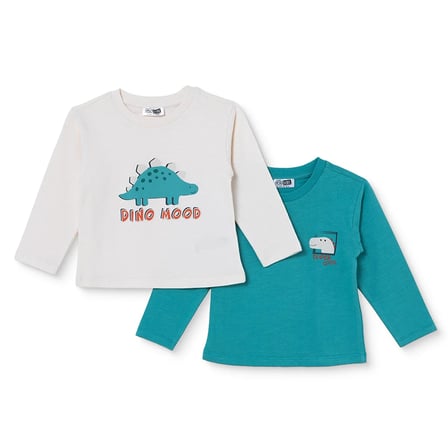 HelloBaby Erkek Bebek 2li Tişört Dinozor Baskılı Bisiklet Yaka Long Sleeve