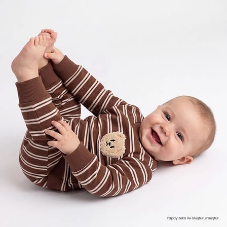 HelloBaby Erkek Bebek Sweatshirt Çizgili Çıtçıtlı Bisiklet Yaka Long Sleeve