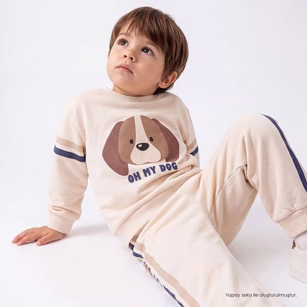 HelloBaby Erkek Bebek Eşofman Takımı Hayvan Baskılı Kapüşonlu Long Sleeve Ribanalı