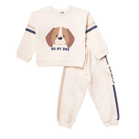 HelloBaby Erkek Bebek Eşofman Takımı Hayvan Baskılı Kapüşonlu Long Sleeve Ribanalı