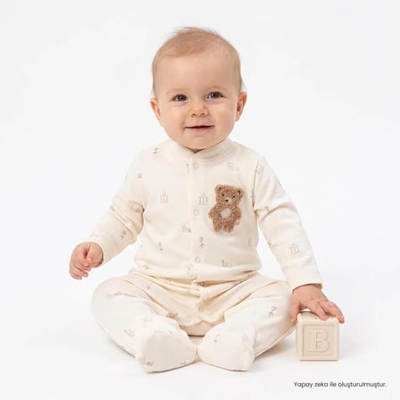 Bebetto Erkek Bebek Tulum Hayvan Baskılı Çıtçıtlı Bisiklet Yaka Long Sleeve Patikli