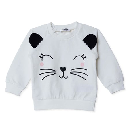 HelloBaby Kız Bebek Sweatshirt Hayvan Baskılı Çıtçıtlı Bisiklet Yaka Long Sleeve