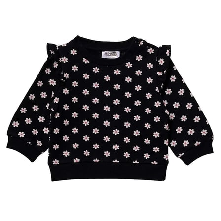 HelloBaby Kız Bebek Sweatshirt Çiçek Baskılı Çıtçıtlı Bisiklet Yaka Long Sleeve