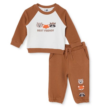 HelloBaby Erkek Bebek Eşofman Takımı Hayvan Baskılı Bağcıklı Bisiklet Yaka Long Sleeve Lastikli
