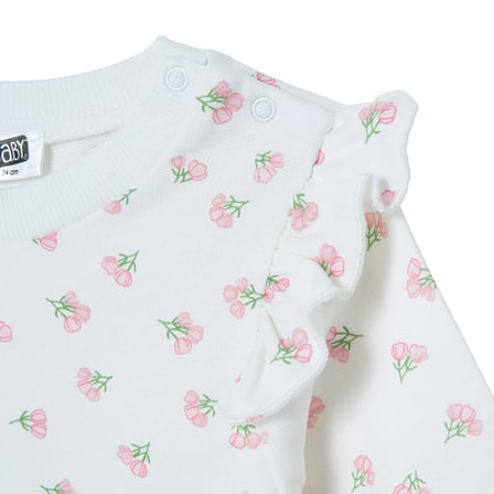 HelloBaby Kız Bebek Sweatshirt Çiçek Baskılı Çıtçıtlı Bisiklet Yaka Long Sleeve