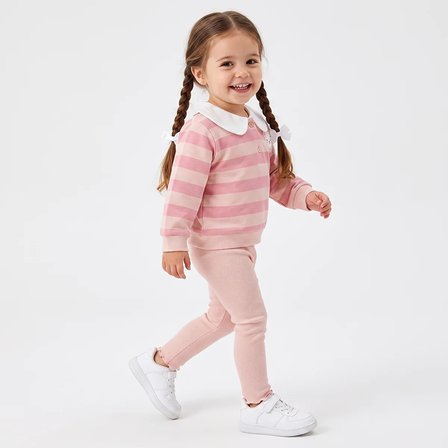 HelloBaby Kız Bebek Sweatshirt-Tayt Ayı Baskılı Düğmeli Bebe Yaka Long Sleeve Reçme