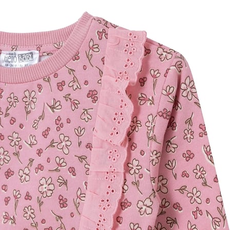HelloBaby Kız Bebek Bluz-Tayt Çiçek Baskılı Bisiklet Yaka Long Sleeve Reçme