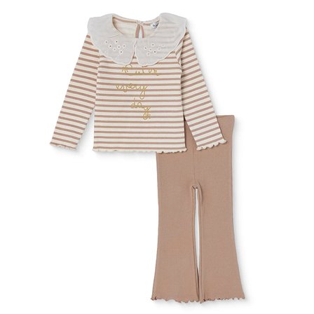 HelloBaby Kız Bebek Bluz-Tayt Slogan Baskılı Düğmeli Dantel Yaka Long Sleeve Reçme