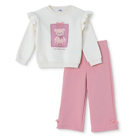 HelloBaby Kız Bebek Bluz-Pantolon Ayı Baskılı Bisiklet Yaka Long Sleeve Reçme