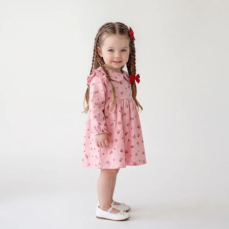 HelloBaby Kız Bebek Elbise Çiçek Baskılı Bebe Yaka Long Sleeve Reçme