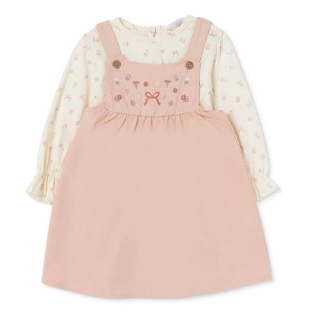 HelloBaby Kız Bebek Salopet-Tişört Çiçek Baskılı Düğmeli Bisiklet Yaka Long Sleeve Reçme