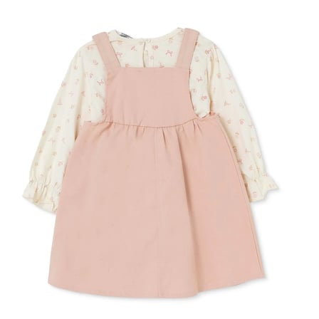 HelloBaby Kız Bebek Salopet-Tişört Çiçek Baskılı Düğmeli Bisiklet Yaka Long Sleeve Reçme