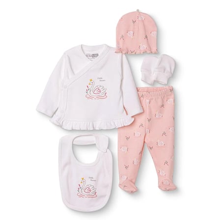 HelloBaby Kız Bebek 5li Hastane Çıkışı Çiçek Baskılı Çıtçıtlı Bisiklet Yaka Long Sleeve Patikli