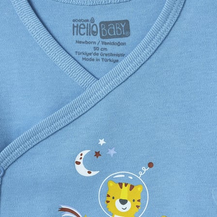 HelloBaby Erkek Bebek 5li Hastane Çıkışı Hayvan Baskılı Çıtçıtlı Zarf Yaka Long Sleeve Patikli