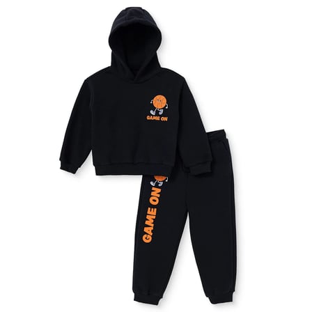 HelloBaby Erkek Bebek Eşofman Takımı Spor Baskılı Bağcıklı Bisiklet Yaka Long Sleeve Ribanalı