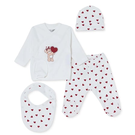 HelloBaby Kız Bebek 5li Hastane Çıkışı Hayvan Baskılı Çıtçıtlı Zarf Yaka Long Sleeve Patikli