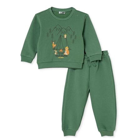 HelloBaby Erkek Bebek Eşofman Takımı Kamp Baskılı Bisiklet Yaka Long Sleeve Ribanalı