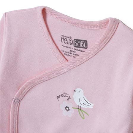 HelloBaby Kız Bebek 5li Hastane Çıkışı Dinozor Baskılı Çıtçıtlı Zarf Yaka Long Sleeve Patikli
