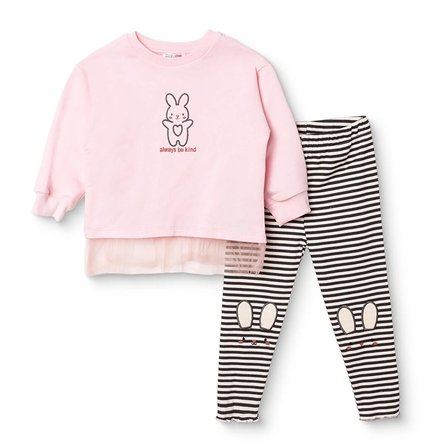 HelloBaby Kız Bebek Bluz-Tayt Tavşan Baskılı Bisiklet Yaka Long Sleeve Reçme