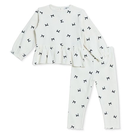 HelloBaby Kız Bebek Bluz-Tayt Fiyonk Baskılı Bisiklet Yaka Long Sleeve Reçme