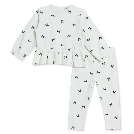 HelloBaby Kız Bebek Bluz-Tayt Fiyonk Baskılı Bisiklet Yaka Long Sleeve Reçme