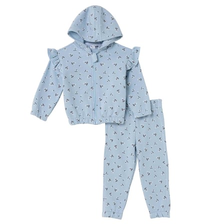 HelloBaby Kız Bebek Eşofman Takımı Çiçek Baskılı Fermuarlı Kapüşonlu Long Sleeve Lastikli