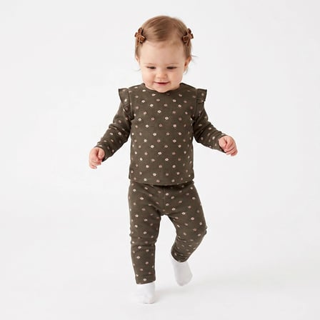 HelloBaby Kız Bebek Bluz-Tayt Çiçek Baskılı Bisiklet Yaka Long Sleeve Reçme