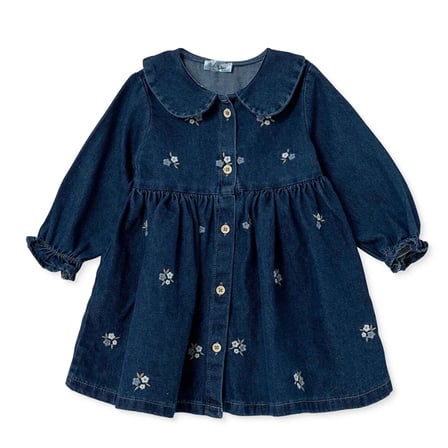 HelloBaby Kız Bebek Elbise Çiçek Baskılı Düğmeli Bebe Yaka Long Sleeve