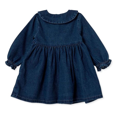 HelloBaby Kız Bebek Elbise Çiçek Baskılı Düğmeli Bebe Yaka Long Sleeve
