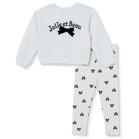 HelloBaby Kız Bebek Sweatshirt-Tayt Fiyonk Baskılı Bisiklet Yaka Long Sleeve Reçme