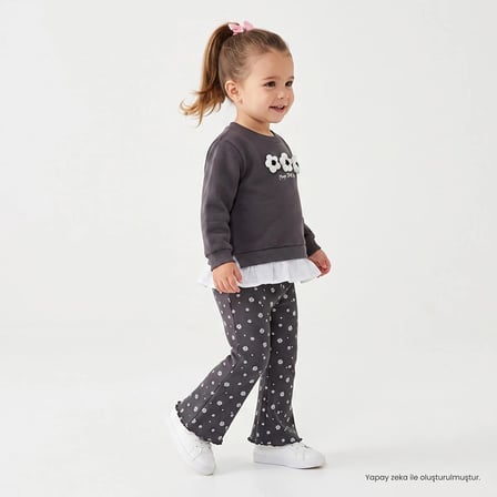 HelloBaby Kız Bebek Bluz-Tayt Çiçek Baskılı Bisiklet Yaka Long Sleeve Reçme