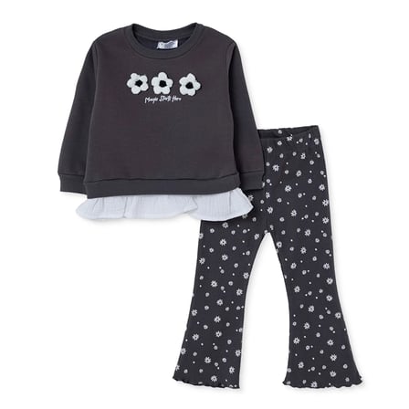 HelloBaby Kız Bebek Bluz-Tayt Çiçek Baskılı Bisiklet Yaka Long Sleeve Reçme
