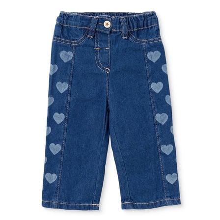 HelloBaby Kız Bebek Denim Pantolon Kalp Baskılı Düğmeli Reçme