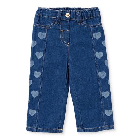 HelloBaby Kız Bebek Denim Pantolon Kalp Baskılı Düğmeli Reçme