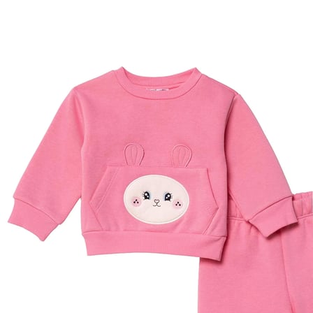 HelloBaby Kız Bebek Eşofman Takımı Tavşan Baskılı Bisiklet Yaka Long Sleeve Lastikli