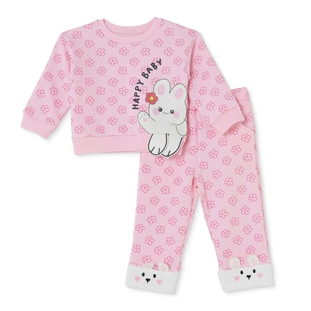 HelloBaby Kız Bebek Eşofman Takımı Tavşan Baskılı Bisiklet Yaka Long Sleeve Reçme