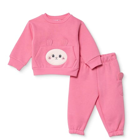 HelloBaby Kız Bebek Eşofman Takımı Tavşan Baskılı Bisiklet Yaka Long Sleeve Lastikli