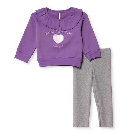 HelloBaby Kız Bebek Bluz-Tayt Kalp Baskılı Modelli Yaka Long Sleeve Reçme