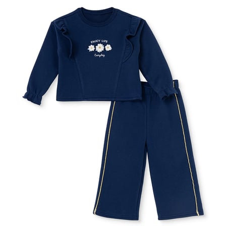 HelloBaby Kız Bebek Bluz-Pantolon Çiçek Baskılı Bisiklet Yaka Long Sleeve Reçme