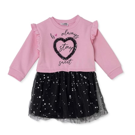 HelloBaby Kız Bebek Elbise Yazı Baskılı Bisiklet Yaka Long Sleeve