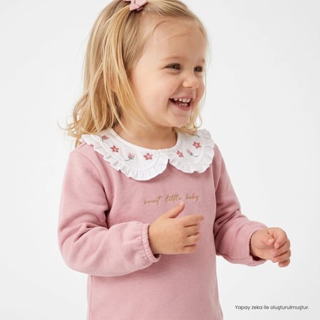 HelloBaby Kız Bebek Bluz Yazı Baskılı Düğmeli Bebe Yaka Long Sleeve Reçme