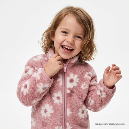 HelloBaby Kız Bebek Welsoft Hırka Çiçek Baskılı Fermuarlı Dik Yaka Long Sleeve